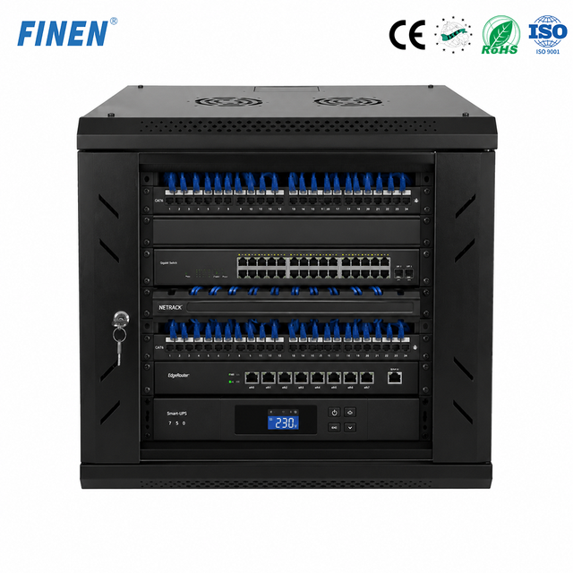 FINEN 19 Inch Wall-Mounted Network Cabinet with Tempered Glass Door Cooling Fan Server Rack for Data Room/Office/CCTV in Stock