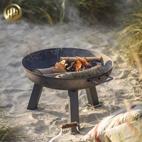 Fourniture d'usine Table de foyer ronde en acier Corten noir Barbecue extérieur et bois de chauffage intérieur 60cm de hauteur totale pour patio et jardin