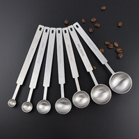 Ensemble de 7 cuillères doseuses en acier inoxydable avec long manche pour la cuisine, 1,25 ml, 2,5 ml, 3,75 ml, 5 ml, 7,5 ml, 10 ml, 15 ml