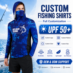 UPF 50+ Custom Fishing Sun Hoodie With Face Mask Lightweight Breathable Outdoor Shirt