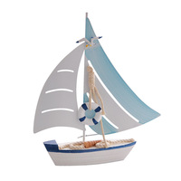 Modèle de voilier miniature en bois poli, écologique, style Art Déco, bleu marine et blanc, décoration de table pour la maison, l'hôtel, le café