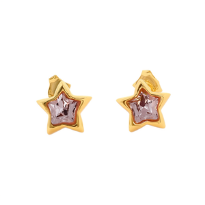 Pendientes de Moda con Cristales Rosados en Forma de Estrella, Acero Inoxidable 316L con Baño de Oro PVD - Product Image 2