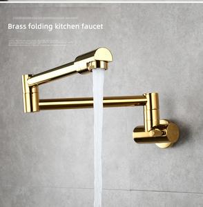 Robinet <span class=keywords><strong>mitigeur</strong></span> d'évier de cuisine pliant à montage mural <span class=keywords><strong>doré</strong></span> <span class=keywords><strong>doré</strong></span> Robinet de cuisine en cuivre flexible - Product Image 2
