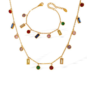 European American Style Geometric Zircon Necklace <b>Bracelet</b> <b>Set</b> Women's Party Jewelry Stainless Steel 18K Gold Plated - Product Image 5