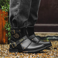 Bottes de motard vintage en cuir style britannique pour homme, avec boucle métallique, chaussures de cowboy tendance
