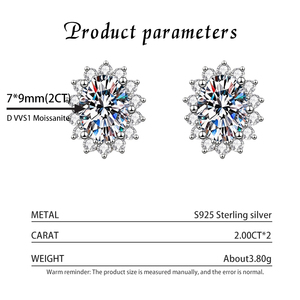 S925 Sterling Silver Rhodium Plated Luxury Women Stud <b>Earrings</b> GRA Certified D Color VVS1 Oval 2CT <b>Moissanite</b> Snowflake Factory - Product Image 3