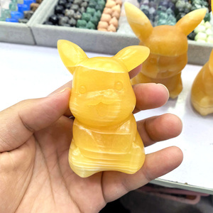 Vente en gros de sculptures de Pikachu en calcite jaune naturelle, sculptées à la main, grandes sculptures de Pokémon de dessin animé pour les cadeaux et l'artisanat en cristal DIY - Product Image 3
