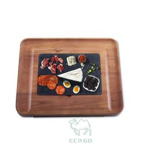 Plateau à fromage en bois d'acacia, ensemble de couteaux en acier inoxydable, plateau de charcuterie, plateau de service, tiroir caché, ensemble de couverts, écologique, durable - Product Image 3