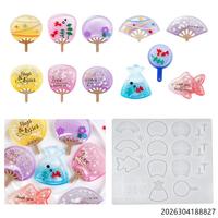 Moule en silicone B63875 pour résine époxy, motif poisson rouge, éventail rond, shaker à sable mouvant, pour la création de bijoux et d'objets artisanaux DIY
