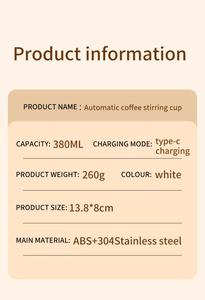 Hot Product Coffee <b>Mixer</b> Self Stirring Mug Automatic Mixing Cup <b>USB</b> Rechargeable Stainless Steel Mug for Office Drink - Product Image 3