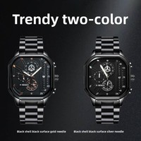 Reloj Cuadrado de Moda para Hombre, Multifunción, Cronógrafo, Movimiento de Cuarzo, Resistente, Luminoso, Tres Agujas, Acero Inoxidable