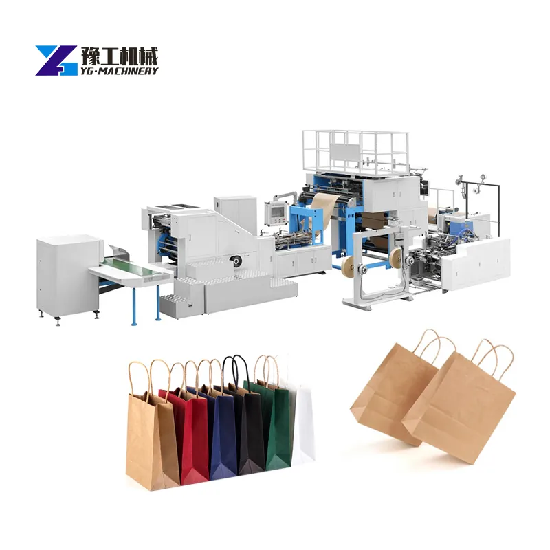 Máquina de fabricación de bolsas de papel, máquina de fabricación de bolsas de papel de fondo cuadrado con mango