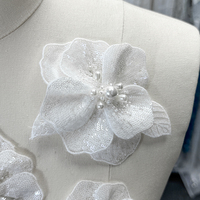 GCW-LQ059-1 blanc 3D fleur dentelle Applique Polyester brodé paillettes perle patchs pour robe de mariée mariée bricolage vêtements