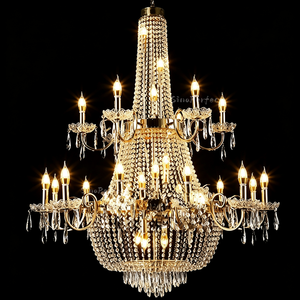 Lustre en cristal argenté de luxe, décoration de salle de réception de mariage, fête, banquet, forme de bougie, lampe suspendue au plafond - Product Image 2