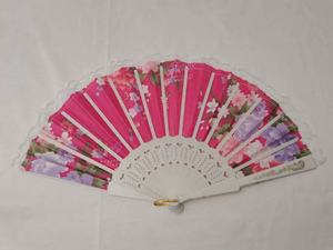 Abanico de mano de plástico blanco de 23cm, tela de satén con múltiples imágenes, encaje multicolor, promoción de fiestas a la moda, actividad, Año Nuevo, Pascua - Product Image 3