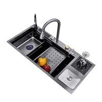 Évier à bassin unique en acier inoxydable Nano avec robinet cascade Poubelle multifonctionnelle pour le lavage des légumes