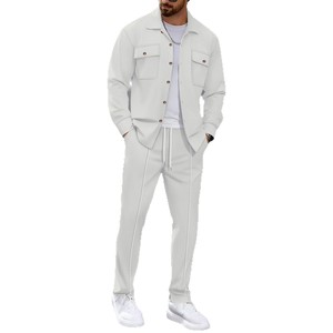 Nuovo Stile Primaverile di Alta Qualità: Completo da Uomo con Giacca <span class=keywords><strong>e</strong></span> <span class=keywords><strong>Pantaloni</strong></span> a Maniche Lunghe in Tessuto Waffle, Casual con Doppia Tasca - Product Image 1