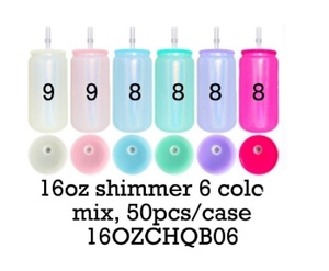 Nouvelles canettes en verre à paillettes scintillantes pour sublimation, 16 oz, 5 à 6 couleurs, avec couvercles en plastique - Product Image 2