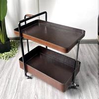Chariot léger de luxe en cuir de selle, nouveau modèle en titane noir premium, table d'appoint mobile double couche