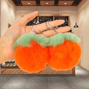 Plush <b>Keychain</b> Persimmon Shape Faux Rabbit Fur Soft Cartoon Couple Gift Valentine's Day Children's Day - Product Image 1