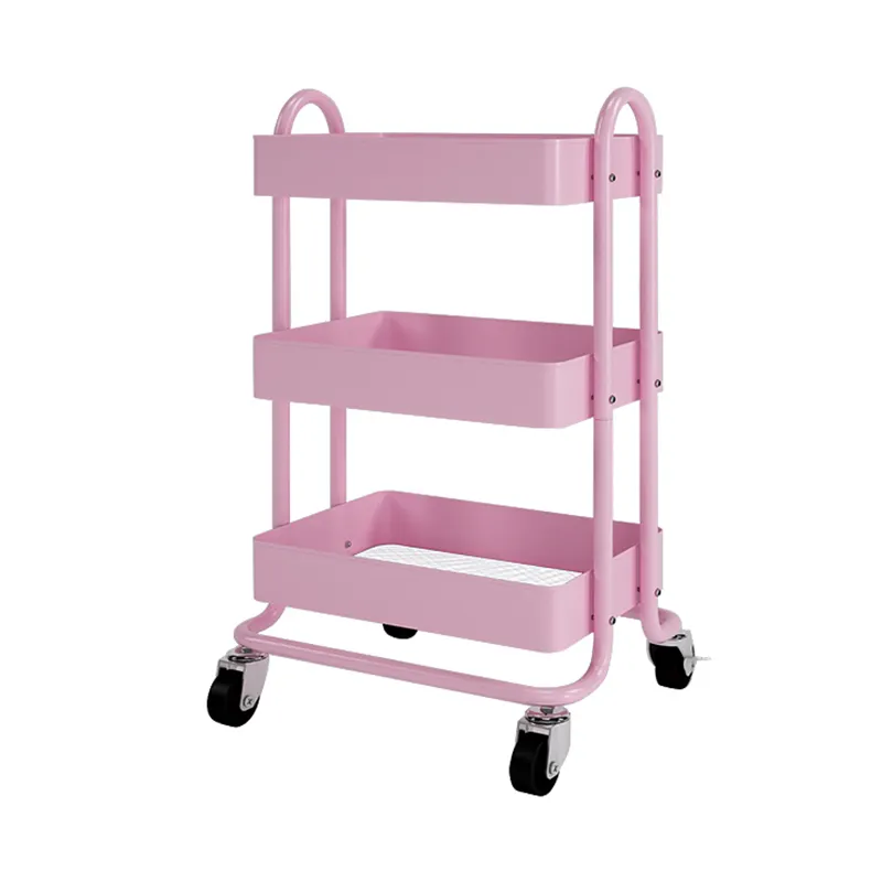 Heavy Duty 3-Tier Lưu Trữ Thép Di Động Mini Hand Trolley Giỏ Hàng Kim Loại Tiện Ích Cán Đảo Bếp Giỏ Hàng Với Bánh Xe