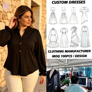 Chemisier ample à col en V et boutons pour femme grande taille, manches longues lanternes, ourlet fluide, décontracté, idéal pour le bureau, le quotidien, les trajets et les sorties - Product Image 1