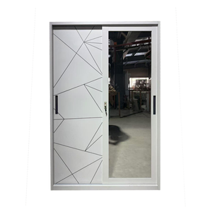 Armoire métallique à 2 portes coulissantes avec miroir, penderie et rangement, motifs personnalisés - Product Image 4