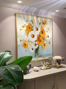 Peinture à l'huile sur toile florale moderne Art Déco dorée, nature morte, peinte à la main, pour salon, support acrylique - Product Image 6