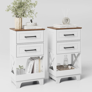 Set of 2 <strong>Tall</strong> Nightstands, 2-Drawer Wooden End Tables with Open Shelf, Rustic Modern <strong>Bedside</strong> <strong>Cabinets</strong> for Bedroom - Product Image 1