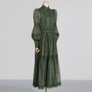 Aelesen sfilate in tinta unita abito Midi da donna lanterna a maniche lunghe con collo alto Patchwork elegante Casual da donna - Product Image 4