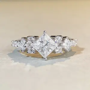 Wholesale S925 sterling silver 1.2 carat princess cut Moissanite engagement ring