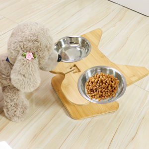 Bambu paslanmaz çelik Pet besleme istasyonu özelleştirilebilir köpek kedi kase tutucu ve besleyici toptan - Product Image 5