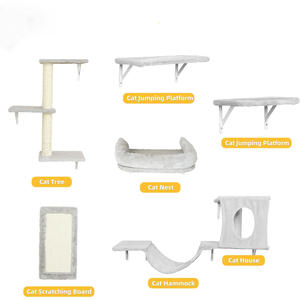 Conjunto de Móveis para Gatos Montado na Parede em Cinza com 6 Peças, Árvore para Gatos <span class=keywords><strong>DIY</strong></span>, Playground, Casa, Ponte, Degraus e Prateleiras para Gatos de Interior - Product Image 5