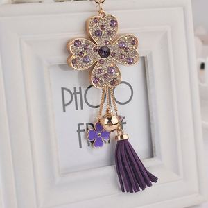 Porte-clés <span class=keywords><strong>en</strong></span> métal exquis <span class=keywords><strong>2022</strong></span> pour femme, avec strass, trèfle à quatre feuilles et pompon, accessoire de sac, porte-clés scintillant - Product Image 2