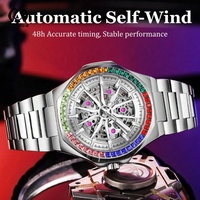 Reloj Mecánico Automático Esqueleto para Hombre con Cronógrafo Multifunción, Diseño Elegante de Arcoíris, Correa de Acero Inoxidable y Resistente al Agua, Último Modelo
