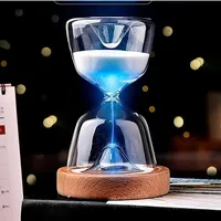 Moderno reloj de arena luminoso de 15 minutos temporizador de arena vidrio de Control remoto con luz nocturna inferior de madera para juguetes de escritorio decorativos para el hogar