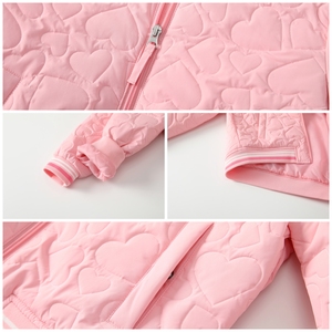 Chaqueta Acolchada con Cierre para Niñas, Diseño <span class=keywords><strong>de</strong></span> Corazón, Color Rosa Suave, Cálida y Ecológica, para Descansar en Interiores y Jugar al Aire Libre, OEM/ODM - Product Image 2