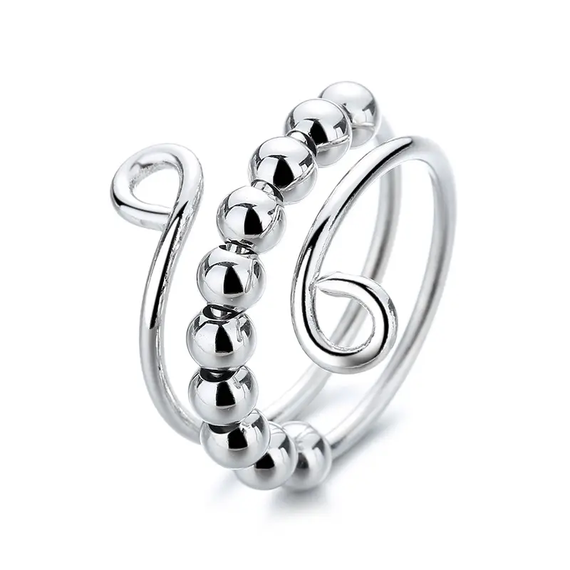 2022 New Arrival High Quality Sterling Silver Ring Meaningful Stress Relief Ring Unique Rotatable Bead Ring for Women Girls