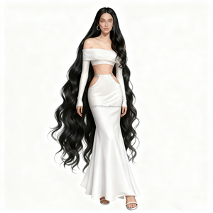 Ensemble deux pièces à épaules dénudées pour femmes haut court découpé et jupe Maxi sirène élégante robe à manches longues avec robe de cause à dos ouvert - Product Image 2