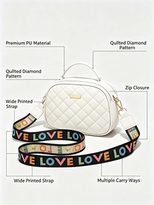 Borsa a tracolla trapuntata da donna di tendenza 2026, borsa a mano in PU con stampa a lettere e tracolla larga, borsa a tracolla casual da donna per tutti i giorni - Product Image 5