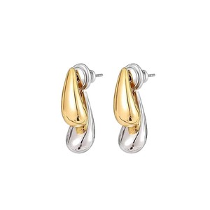 Boucles d'oreilles en acier inoxydable au design original, style goutte d'eau, pour femmes, couleur contrastée or et argent, style français, luxe léger - Product Image 5