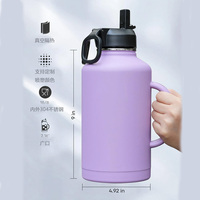 Bouteille d'eau isotherme en acier inoxydable de 64 oz grande capacité avec paille et poignée, double paroi sous vide, pour le sport et l'extérieur