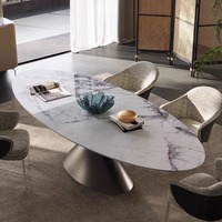 Table à manger ovale en pierre naturelle de style italien moderne haut de gamme, luxe pour la maison, le bureau et l'hôtel