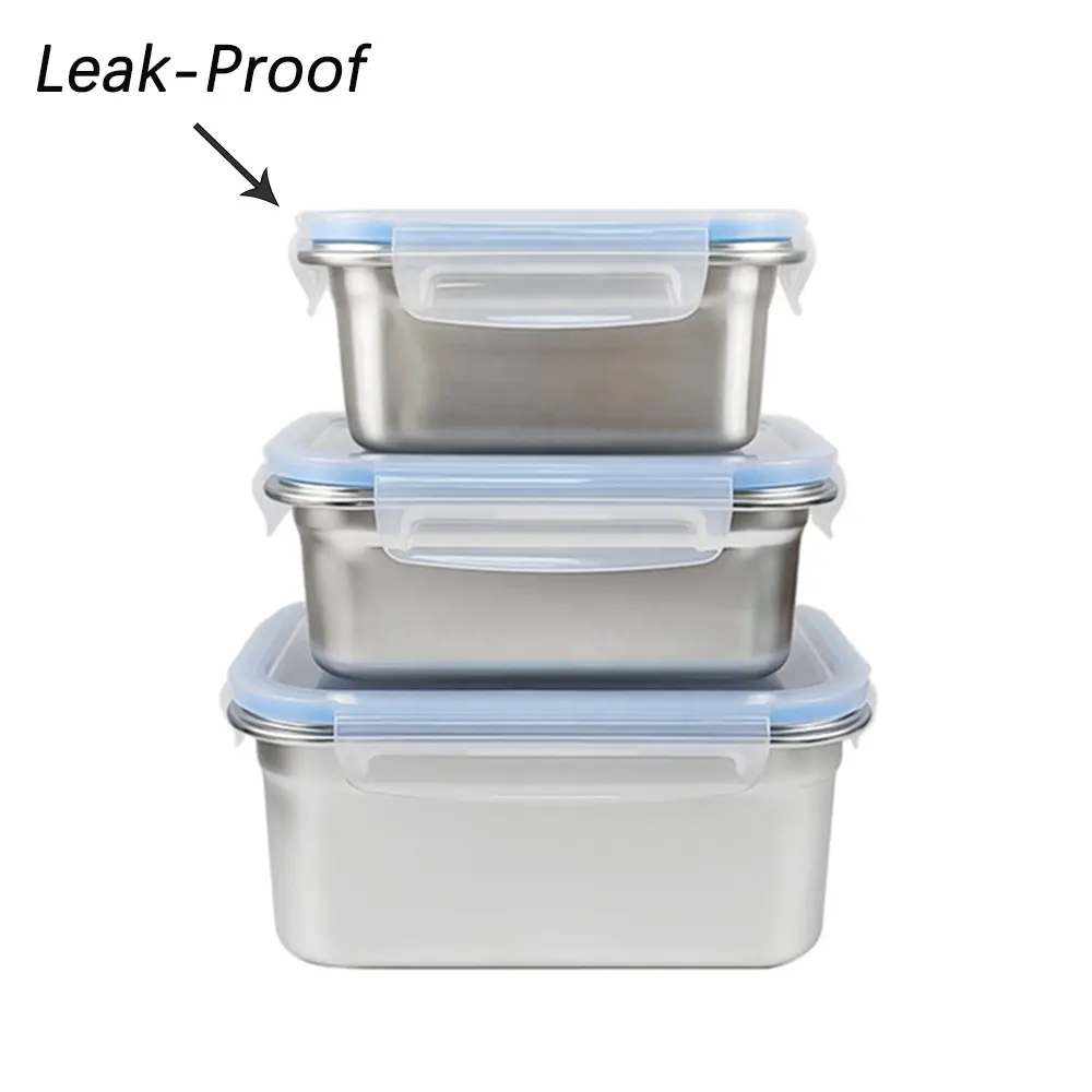 LIHONG Food Container Stainless Steel Compartment Lunch Box Reusable Metal Food Box Kitchen Storage Lunch Boxes Plastic