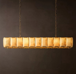 Lustre rectangulaire moderne en marbre et métal, lampe Harlow en calcite pour salle à manger et îlot de cuisine - Product Image 4
