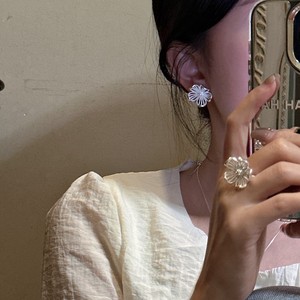S925 argent Sterling grande fleur boucles d'oreilles Style coréen Niche Design lourd incrusté oreille bijoux Rhodium pour mariage en gros - Product Image 2