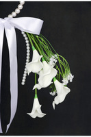 Bouquet de mariage artificiel blanc avec poignée en perles, fausse orchidée, lys calla, bouquet de mariée et de demoiselle d'honneur pour la décoration de la cérémonie de mariage