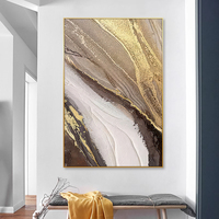 Art mural abstrait moderne sur toile rose blanc et or avec cadre de peinture à l'huile texturé doré monté sur socle en coton décoration