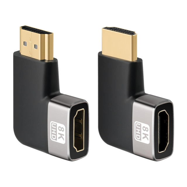 8K HDMI Flat 90 Degree 270 Degree Gold Plated Adapter, Right Angle HDMI Male to Female Vertical Flat Adapter, Supports 8K 60Hz