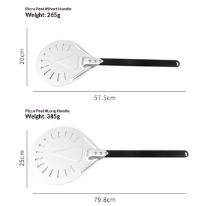 Spatule à pizza ronde perforée en aluminium anodisé avec manche en bois pour utilisation au four, transfert de pizzas et gâteaux et cuisson - Product Image 3